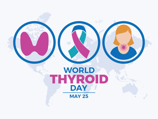 World Thyroid Day poster vector illustration. Teal, pink, and blue awareness ribbon icon. Template for background, banner, card. May 25 every year. Important day