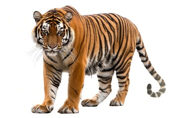 Fototapeta premium portrait of a tiger standing and looking to the camera isolated