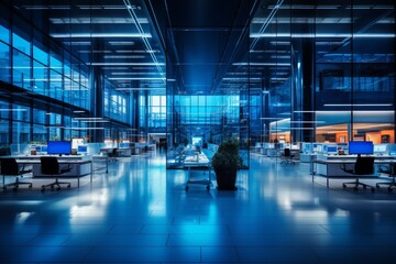 Inside the Bright and Spacious Royal Blue IT Department of a Contemporary Business Building