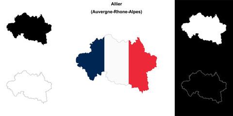 Allier department outline map set