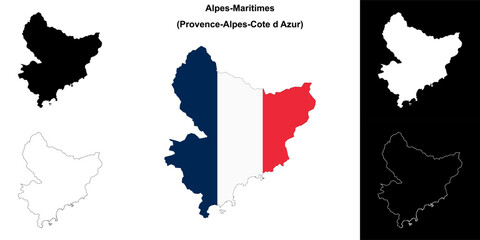 Alpes-Maritimes department outline map set