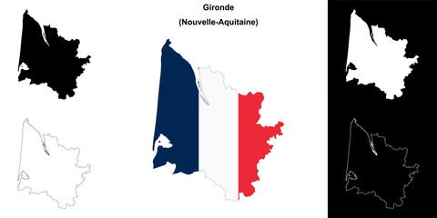 Gironde department outline map set