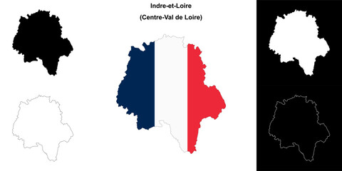 Indre-et-Loire department outline map set