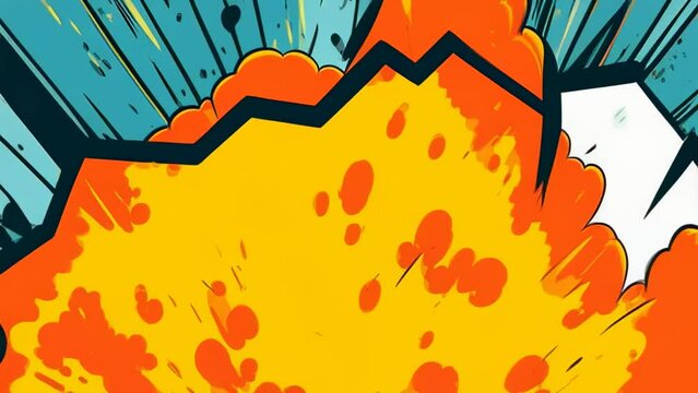 Explosion hand drawn animation illustration in cartoon comic style, zoom in