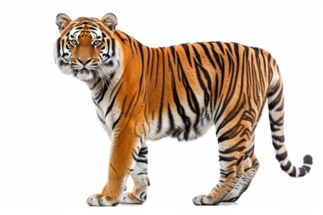 Naklejka premium portrait of a tiger standing and looking to the camera isolated