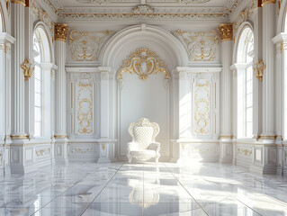 Luxury palace interior with white marble floor.