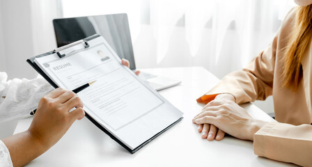 Business office executives interview job applicants employee in the meeting room