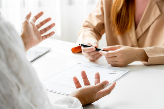 Business office executives interview job applicants employee in the meeting room