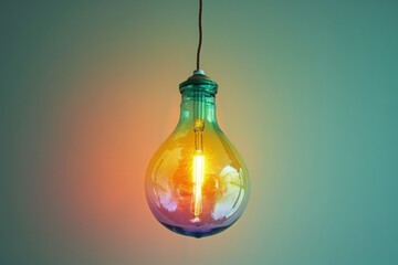 Glowing luminescent bright decorative pointed hanging glass beach colors sparkle light bulb on a white background