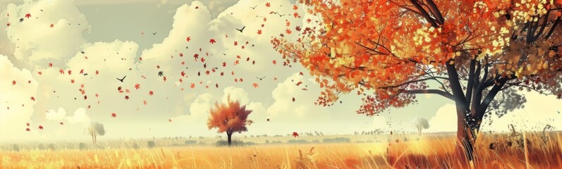 Autumn forest illustration . Banner