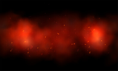 smoke effect in red with small particles creating a cloudy haze with sparks and light