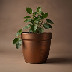 Obraz premium Cooper bronze Plant pot isolated transparent PNG background. Growth concept. Seedling, plant, tree, dry tree. Houseplant vase. Aged garden plant pot. terracotta. See Less