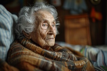 Poignant portrait of an elderly woman with thoughtful expression