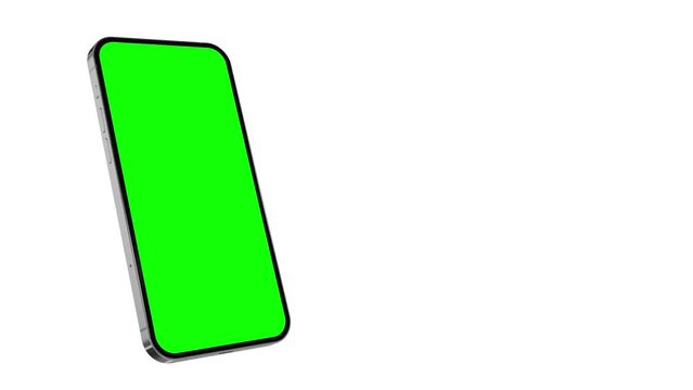 A smartphone with a blank screen enters the frame from the left bottom, leaving empty space on the right for your text. The clip features a luma matte chroma key and a tracking plane with markers.