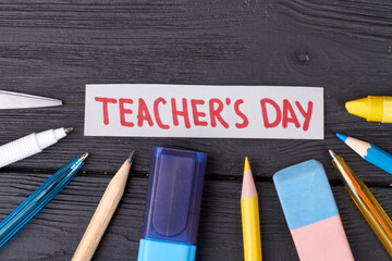 Teacher's day concept with stationery accessories.