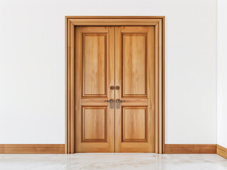 Maple wood doors displayed with essential hardware on a white background.