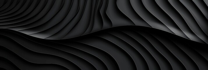Naklejka premium Black abstract background design. Modern wavy line pattern (guilloche curves) in monochrome colors. Premium stripe texture for banner, business backdrop. Dark horizontal vector template