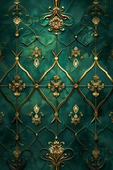 Elegant green and gold patterned wall, perfect for luxury interior design