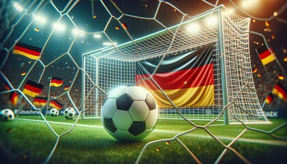 Fußball im Netz mit Deutschlandfahne