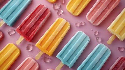 frozen fruit ice on stick on colorful background