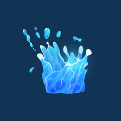 Vector icon of water with blue splashes, waves and drops on a blue background