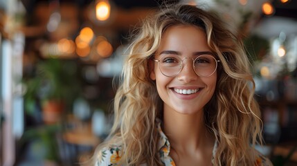 Obraz premium Confident Mature Woman with Glasses Smiling Indoors