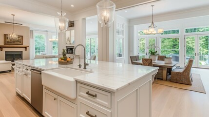 Kitchen home interior with modern and stylish island sink