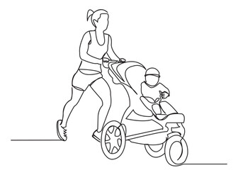 mom with a stroller running around