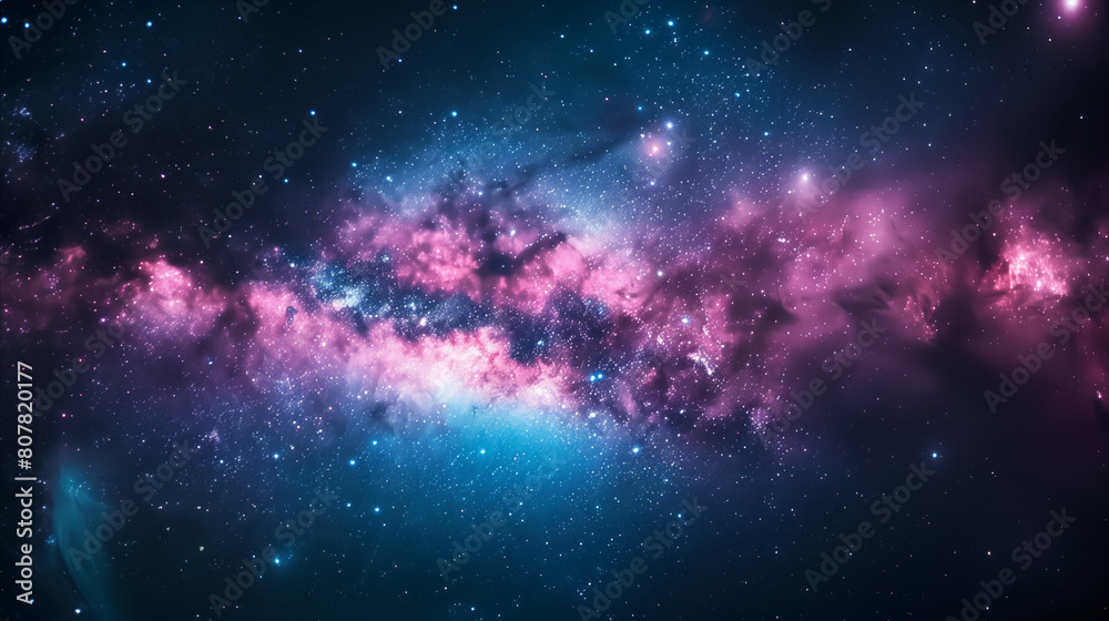 Wall mural a breathtaking view of the milky way galaxy with vibrant pink, purple, and blue clouds of gas and du