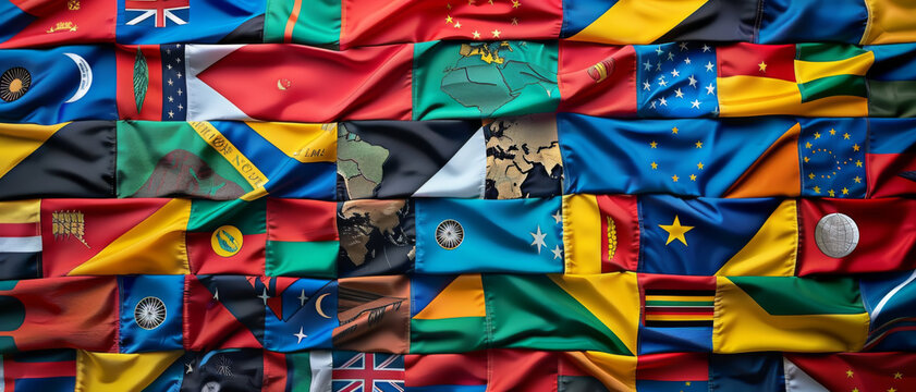 A vibrant display of various national flags representing countries around the world.
