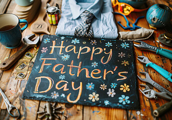 Father's Day celebration background adorned with a gift box mug calendar mustache heart shape illustration and vector