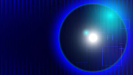 Abstract blue and white neon light on dark blue background with circle and rectangle shape. Vector illustration.