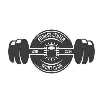 Vector weight plate barbell logo template.