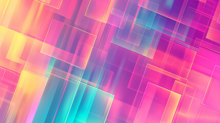 Abstract banner with gradient mesh background and a square glass frames, background with rainbow bright colors.