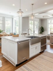 Kitchen home interior with modern and stylish island sink