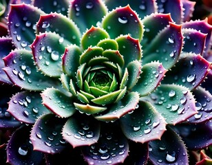 Close Up Succulent with Dew Drops