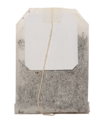 Disposable tea bag with paper label on a string