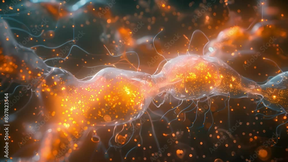 Poster computer-generated visualization of synapse with neural firing.