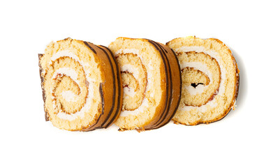 Swiss Roll, Round Sponge Cake Isolated, Sliced Rolled Vanilla Biscuit with Jam Filling