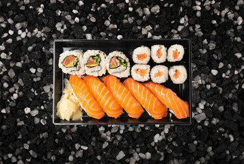 Top View Sushi Mockup, Sushi Rolls Template, Susi with Rice and Raw Fish Banner, Asian Food
