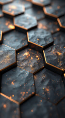 captivating abstract background featuring 3D, black gold hexagon