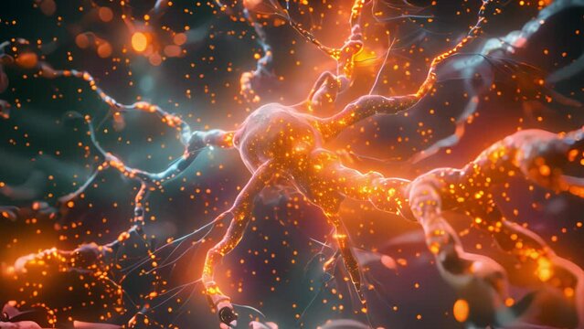 Neural synapses firing electric signals, depicting brain activity.