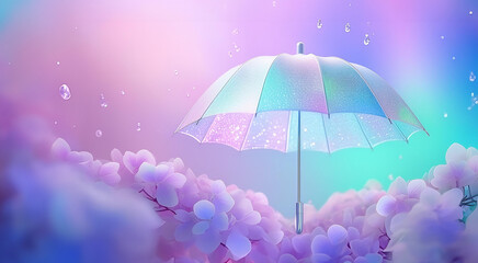 梅雨のイメージ　傘と紫陽花と雨