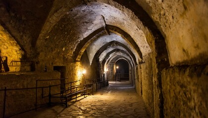 Obraz premium 薄暗い地下の牢獄・ダンジョン背景