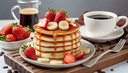 フルーツたっぷり美味しそうなパンケーキ