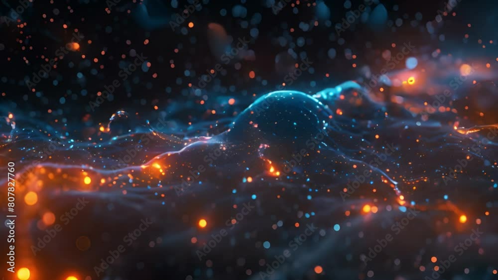 Poster digital representation of a neuron within a vibrant network of synaptic connections.