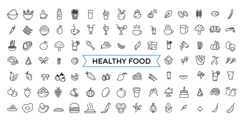Fototapeta premium Thin Line Icon Set of Healthy Food, Halal, Kosher, Vegan food. Contains such Icons as Lactose, Gluten and Sugar Free, non GMO, NON Palm oil. Outline icons pack.