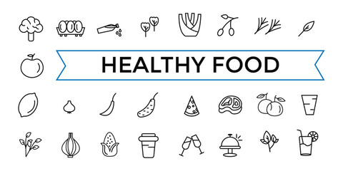 Thin Line Icon Set of Healthy Food, Halal, Kosher, Vegan food. Contains such Icons as Lactose, Gluten and Sugar Free, non GMO, NON Palm oil. Outline icons pack.