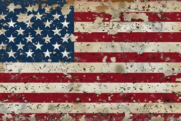 Aged American flag design with distressed texture on a vintage background