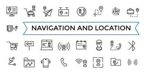 Navigation, location, GPS elements line web icon set. Outline icons pack. Icon collection. Editable vector icon and illustration.